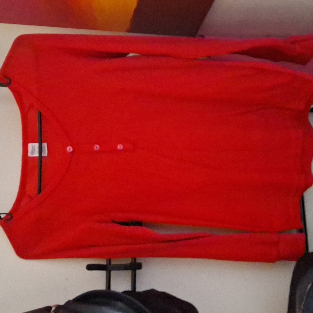 Red Long Sleeve Henley Top
